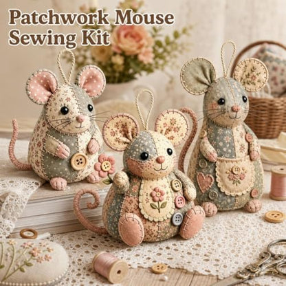 Patchwork Mouse DIY Kit,Handmade Sewing Craft Kit with Pre-Cut Fabric,Stuffing and Buttons,Creative Patchwork Animal Craft Project,Cute Mouse Ornament DIYKit,for Adults,Beginners,Gift for CraftLovers - Image 5