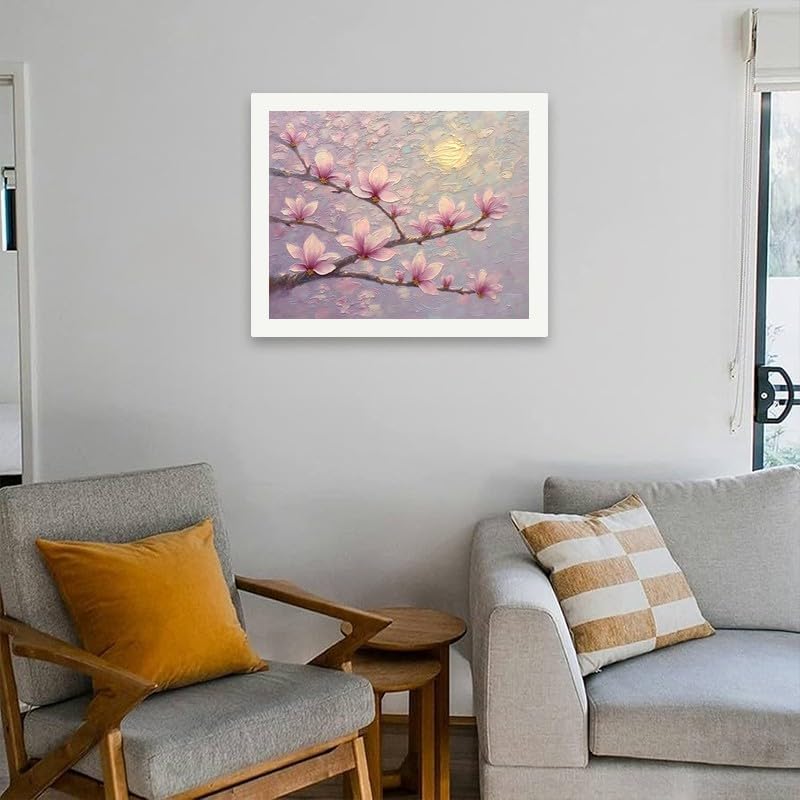 Cherry Blossom Paint by Numbers Kit for Adults - DIY Moonlit Floral on the Branches Painting on Canvas 16x20 Inches, Acrylic Paint Set,Suitable for Beginners,Art for Home Decoration or Gifts - Image 4
