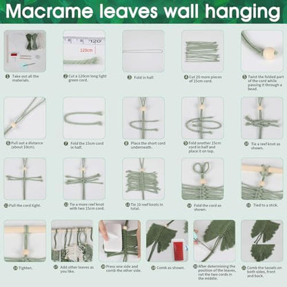 DIY Macrame Leaf Wall Hanging Beginners Macrame Kit, Includes Detailed Step-by-Step Instructions, Boho Macrame Leaf Tapestry Kit Wall Hanging, Handmade Enthusiast Gift for Home Living Room Bedroom - Image 4
