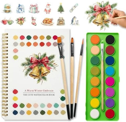 EIOLUIK Christmas Watercolor Workbook Set - 12 Paintings, 16 Paints, 3 Brushes by Unknown
