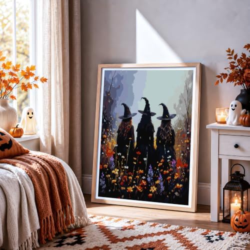 NXIKYO Witch Trio Paint by Numbers Kit for Adults Beginner, Adult Paint by Number Kits on Flower Witches Canvas, DIY Acrylic Oil Easy Painting by Numbers for Home Wall Decor 16x20 inch (Without Frame) - Image 3