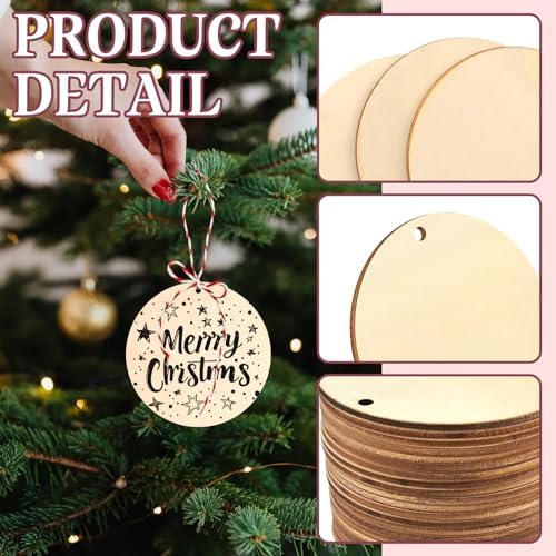 FSWCCK 50 Pcs 4in Wood Circles with Holes & Ropes, Unfinished Discs for DIY - Image 6
