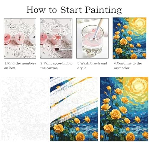 ZRIZQ Flowers Paint by Numbers Kit for Adults Beginner,Yellow Roses,16x20 - Image 5