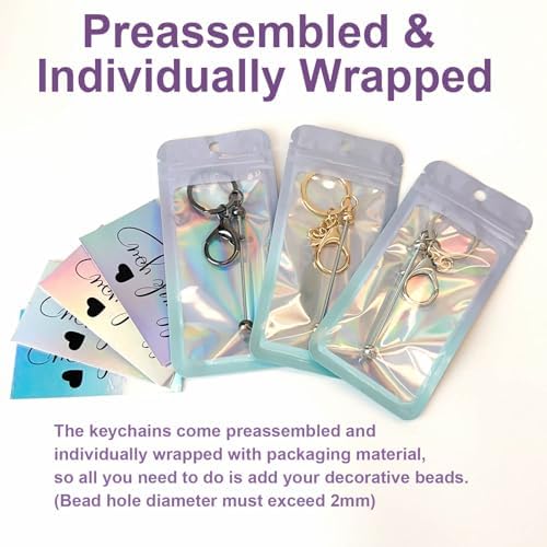 42/84/126 Pcs Beadable Keychain Bars Bulk Blank DIY Beaded Keychain Making Supplies with Bag Thank You Card - Image 4