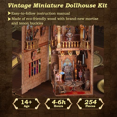 Book Nook Kit - Knight's Castle Dollhouse with Throne Room Scene, Miniature 3D Puzzle for Bookshelves, Dual Power LED Collectible Edition for Adults & Teens - Image 4