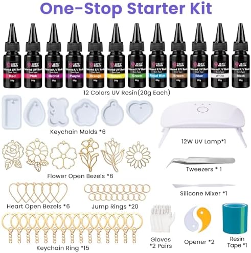 LET'S RESIN 12-Color UV Resin, 73Pcs Keychain Making Kit for Beginners - Image 2