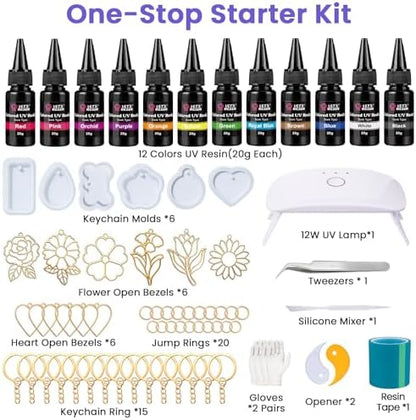 LET'S RESIN 12-Color UV Resin, 73Pcs Keychain Making Kit for Beginners - Image 2