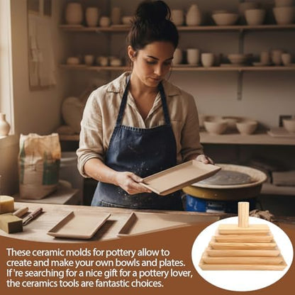 DoubleFill 6 Pack Pottery Molds 12.5" 11.5" 10.5" 9.5" 8.5" 7.5" Thickness 1" Plaster Molds Wood Pottery Tools with Handle for Ceramic Top Forms DIY Bowls Plate Dish Slump Press Art Making (Rectangle) - Image 5