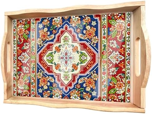 DOTSOPS 5D Diamond Art Kits for Adults Wooden Serving Tray with Handle Special Diamond Painting Plate Big Gem Dots Paint by Numbers Crafts Kits for Living Room Mandala 10 x 14 Inches by DOTSOPS