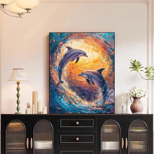 XTCIXAL Paint by Numbers Kit for Adults, Dolphin, 16X20 Inch - Image 3