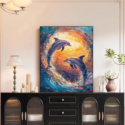 XTCIXAL Paint by Numbers Kit for Adults, Dolphin, 16X20 Inch - Image 3