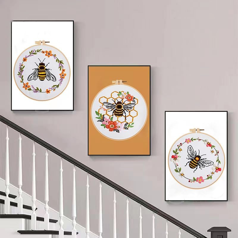 Konrisa Embroidery Kits for Adults Beginner, European Style Bees Collect Honey Stamped Embroidery Starter Kit,DIY Sewing Practice, Needlepoint Cross Stitch Kit,Set of 3 - Image 3