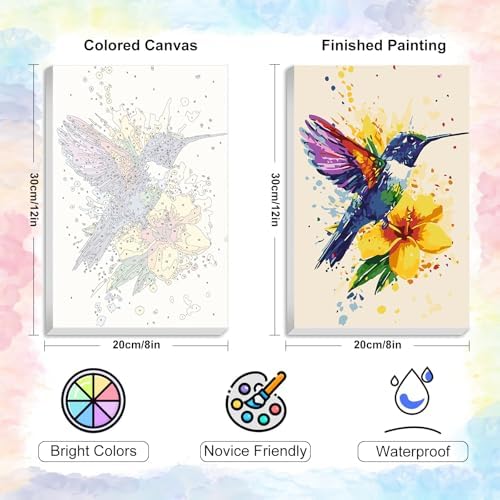 Framed Paint by Numbers Kit for Adults Beginner & Kids Ages 8-12, Hummingbird Paint by Numbers With Frame, DIY Watercolor Number Painting for Adults Hummingbird for Home Wall Decor Gift 8x 12 inch - Image 3