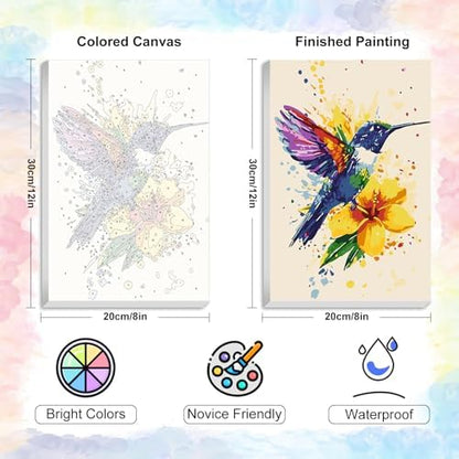 Framed Paint by Numbers Kit for Adults Beginner & Kids Ages 8-12, Hummingbird Paint by Numbers With Frame, DIY Watercolor Number Painting for Adults Hummingbird for Home Wall Decor Gift 8x 12 inch - Image 3