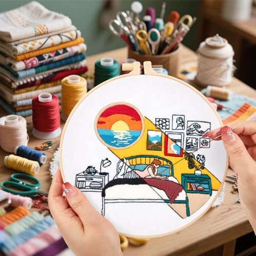 Embroidery Kits for Beginners Adults Sunrise Hand Embroidery Starter Kits, Cross Stitch Kits for Beginners DIY Craft Kits for Adults Women, Entire Set of Embroidery Supplies Full-length Video Tutorial - Image 6