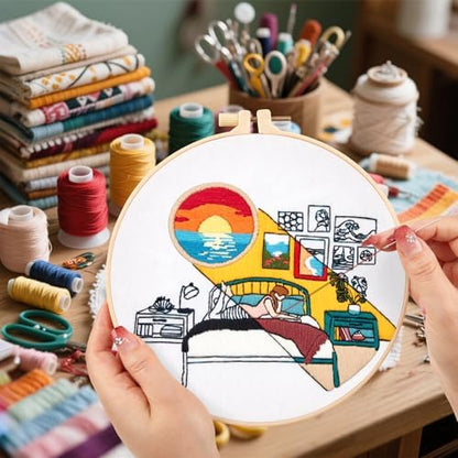 Embroidery Kits for Beginners Adults Sunrise Hand Embroidery Starter Kits, Cross Stitch Kits for Beginners DIY Craft Kits for Adults Women, Entire Set of Embroidery Supplies Full-length Video Tutorial - Image 6