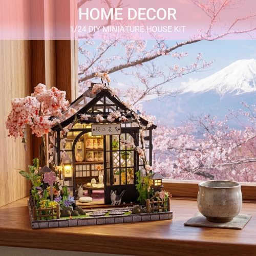 DIY Miniature House Kit, Fairy Dollhouse for Adults to Build, Mini Home Building Kit with Wooden Furniture & LED Lights,Garden Detials, Gift for Family and Friends (Spring Sakura Greenhouse) - Image 6
