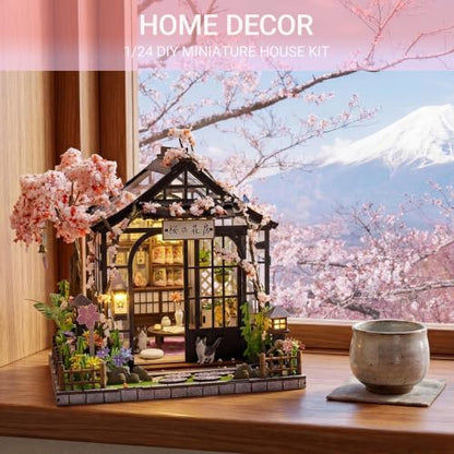 DIY Miniature House Kit, Fairy Dollhouse for Adults to Build, Mini Home Building Kit with Wooden Furniture & LED Lights,Garden Detials, Gift for Family and Friends (Spring Sakura Greenhouse) - Image 6