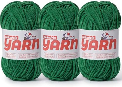 3 Pack Plush Chunky Chenille Yarn for Crocheting, Soft Fluffy Velvet Yarn for Crocheting, Fuzzy Baby Blanket Knitting Yarn, 300g/393yds Bulky Amigurumi Yarns（3 Greener） by Sekafris
