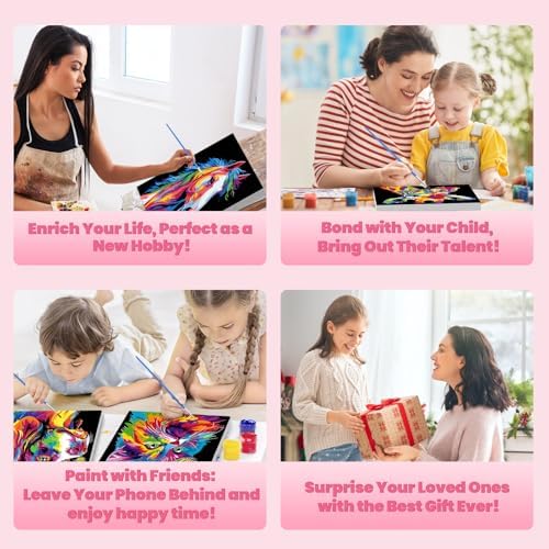 Bowetile 4 Pack Framed Paint by Numbers for Adults Beginners, Colorful Animals Paint by Numbers for Kids Ages 8-12 on Canvas, DIY Oil Acrylic Number Painting Art Crafts for Home Wall Decor, 8x8in - Image 5