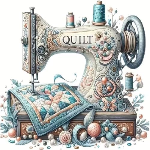 Sewing Machine Stamped Cross Stitch Kits - Vintage Sewing Machine Counted Cross Stitch Kits for Adults, Needlepoint Cross-Stitch Patterns Dimensions Needlecrafts Embroidery Kits 13.7x13.7 Inches by uuxsretaio