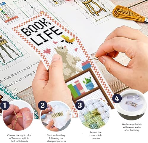 ACRNIGHEET 6PCS Cross Stitch Bookmark Kit for Beginner Bookshelves Stamped Cross Stitch Kits for Adults DIY Embroidery Bookmark Kits Crossstitch Kits Adult with Instructions Hand Craft Gift 11CT - Image 4
