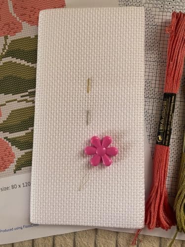 Pink Floral Cross Stitch Kit for Adults, Modern Botanical Embroidery Kit with Printed Pattern, DIY Needlepoint Kit, Beginner Embroidery Gift, Minimalist Flower Wall Art - Image 5