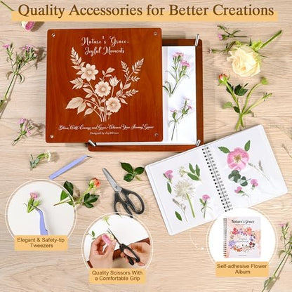 Joy&Grace Large Flower Press Kit for Adults with Designed Cover and DIY Album, 10.9" x 10.9" 10 Layers Plant Press and Plant Drying Toolkit, Flower Preservation Kit (Color Box, Mahogany Color) - Image 4