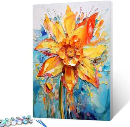 Yellow Watercolor Flower Art Paint by Number for Adults Beginner Students Kids,Ideal Gift Birthday,Anniversary Blooming Plants DIY for Room Decor,Abstraction Paint by Number,(Without Frame by Aihonmin