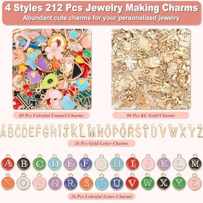 485 Pcs Charms Lip Gloss Keychain Making Kit, DIY Bag Charm Kit Including 40 Key Chain Hooks 30 Extender Chains 212 Gold Charms & Letter 200 Jump Rings 1 Plier and 1 Puncher for Craft Supplies - Image 2