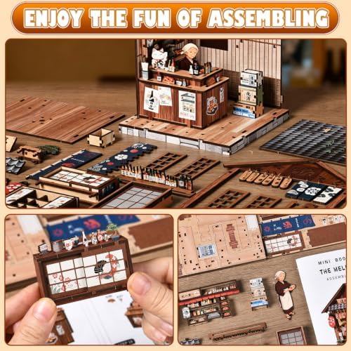 Japanese Izakaya Book Nook Kit for Adults, 3D Wooden Puzzle DIY Miniature House with Warm LED Light, Bookshelf Insert Decor Craft Model Building Set, Unique Gift for Book Lovers - Image 5