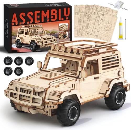 3D Wooden Puzzles for Adults to Build, Off-Road Car Model Kit - Image 2