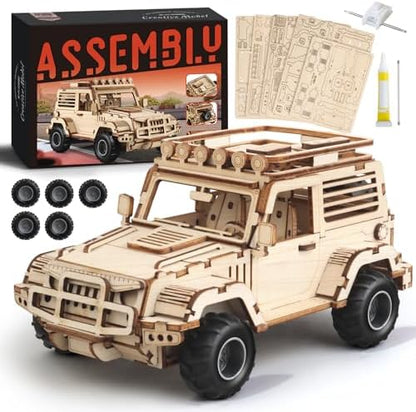 3D Wooden Puzzles for Adults to Build, Off-Road Car Model Kit - Image 2