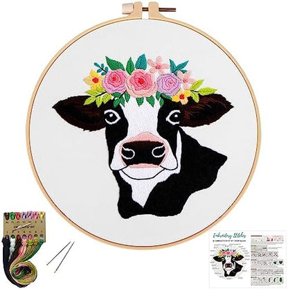 Louise Maelys Cow Beginners Embroidery Kits,Cross Stitch Starter kit for Adults with Embroidery Cloth Hoop Needles Instruction and Threads by LouiseMaelys