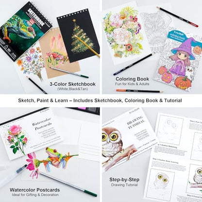 KALOUR 135 Drawing Set Sketching Kit,Art Supplies with 3-color Sketchbook & Coloring Paper,Include Tutorial, Oil Based, Neon,Graphite, Charcoal, Watercolor & Metallic Pencil,for Artist Adults Beginner - Image 5