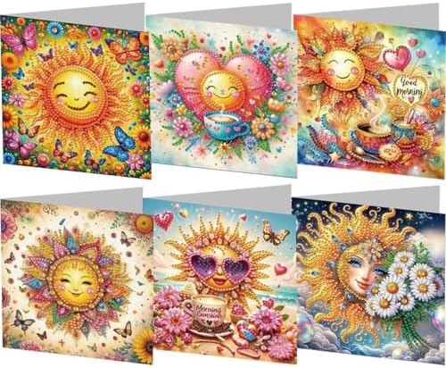 jinglinhh 6pcs Sun Butterfly Daisy Flowers Diamond Art Painting Greeting Cards with Envelopes, DIY Card Making Kits for Adults, Diamond Art Postcards Christmas Cards Craft Gifts by Unknown