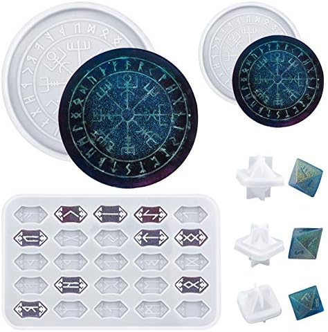 WANDIC Set of 6 Silicone Rune Tray Rune Stones Resin Molds, Rune Divination Resin Mold, and Divination Card Astrology Compass Resin Mold for DIY Craft Jewelry Game Making by WANDIC