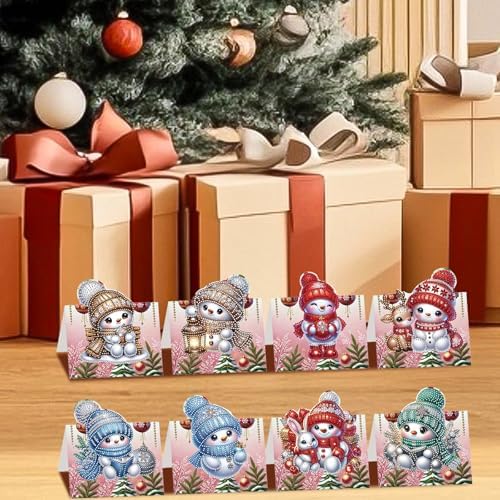 jinglinhh 8pcs Diamond Art Painting Christmas Snowman Greeting Cards with Envelopes, DIY Card Making Kits for Adults, Diamond Art Postcards Christmas Cards Craft Gifts - Image 6