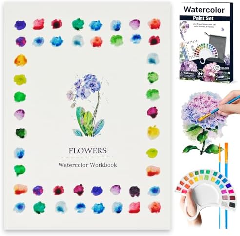 Watercolor Workbook, Water Coloring Book with 13 Pages 300GSM Paper, 26 Colors Watercolor Paint Set with Brush & Storage Bag, Beginner-Friendly Coloring Book for Adults，Flowers Theme by Unknown