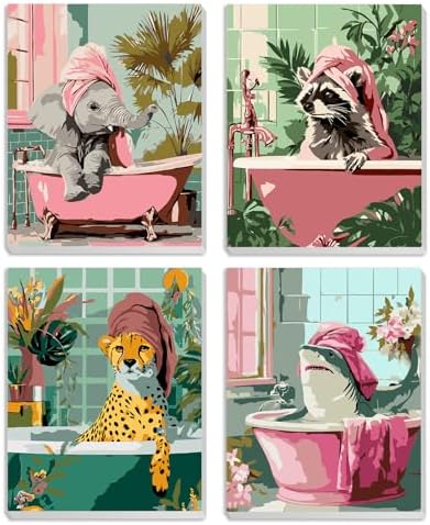 MXJSUA 4 Pack Elephant Shark Animals Framed Paint by Numbers Kit with Canvas for Adults Beginner, DIY Acrylic Oil Painting Kits with Brushes for Home Wall Decor Gift (8x10 inch) by MXJSUA-DiamondPaintingkits