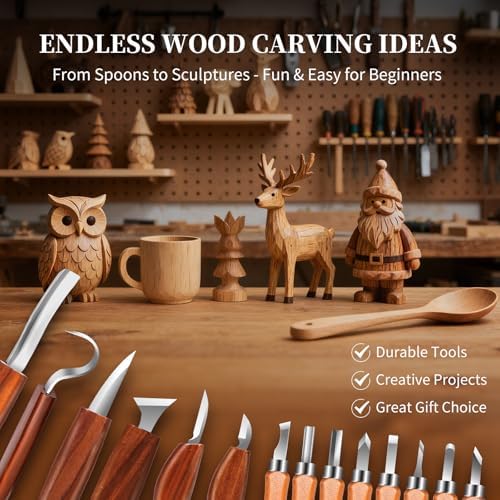 YOYUPETA Wood Carving Tools, 34-Piece Professional Whittling & Carving Kit Set with Walnut Handle Knives, Detail Gouges, Sharpening Stone, Acrylic Paints, Brushes, Palette & Gloves for Adult Hobbyists - Image 6