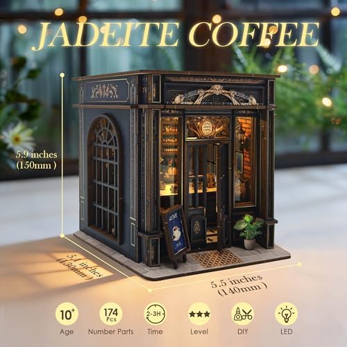 Book Nook Kit, 3D Wooden Puzzle Bookshelf Decor, Jadeite Coffee - Image 3