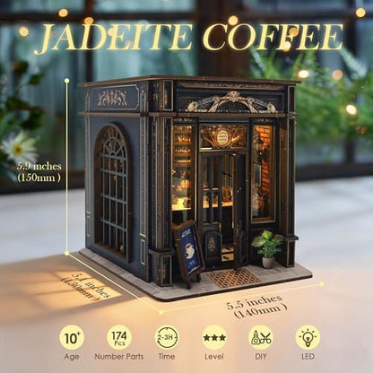 Book Nook Kit, 3D Wooden Puzzle Bookshelf Decor, Jadeite Coffee - Image 3