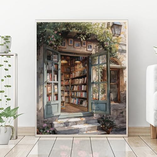 PHANTASYART Vintage Bookstore Paint by Numbers Kit for Adults 16x20inch - Image 3