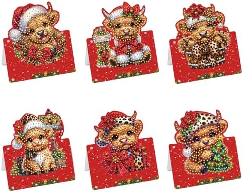 jinglinhh 6pcs Diamond Art Painting Christmas Cow Yak Greeting Cards with Envelopes, DIY Card Making Kits for Adults, Diamond Art Christmas Cards for Birthday Holiday Postcards by Unknown