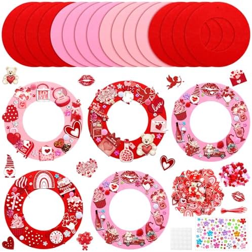 472 Pcs DIY Valentines Crafts Kits Valentines Foam Heart Wreath Crafts with Gnome Truck Bear Stickers DIY Pink Red Hanging Wreath Ornaments for Fun Party Activity Home Decor by Suilung