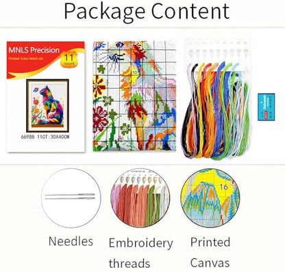 Zhenqing Playful Cat & Butterfly Cross Stitch Kit for Beginners - 11CT Printed 30x40cm Aida Cloth, Colorful Threads & Needle Included (No Hoop/Scissors) (66988) - Image 4