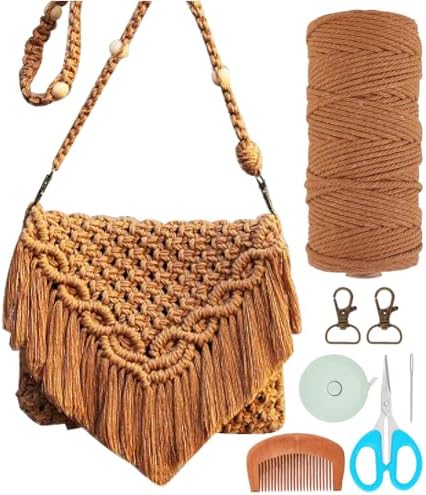 INFUNLY DIY Macrame Bag Kit for Adults Beginners Macrame Handmade Woven Bags with Tassels Bohemian Knotting Handbag Macrame Kit Crochet Bag Kit with Video Instruction for Women Holiday Beach Decor by INFUNLY