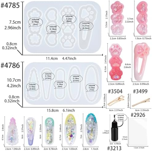 Hair Clips Resin Shaker Molds Set Barrette Pack of 12 Epoxy Silicone Trays Precision Tip Applicator Bottle Kit Bundle - Image 2