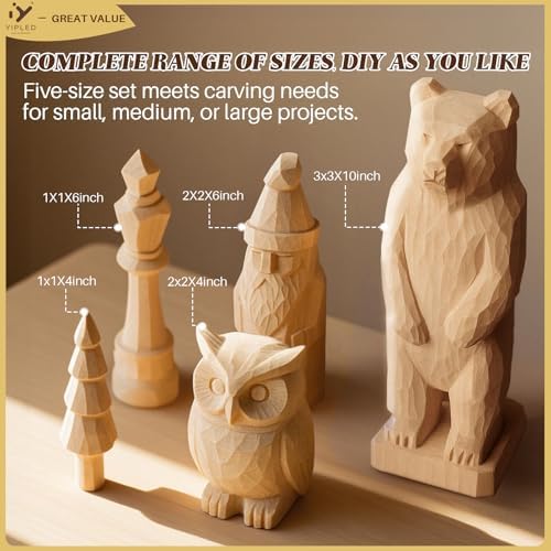 Basswood Carving Blocks, 7 PCS Whittling Wood Blocks with 5 Different Sizes, 2x4x1x1in, 2x6x1x1in, 1x4x2x2in, 1x2x2x6in, 1x3x3x10in, Carving Wood Blocks - Smooth Cut, No Cracks, Easy to Paint - Image 4